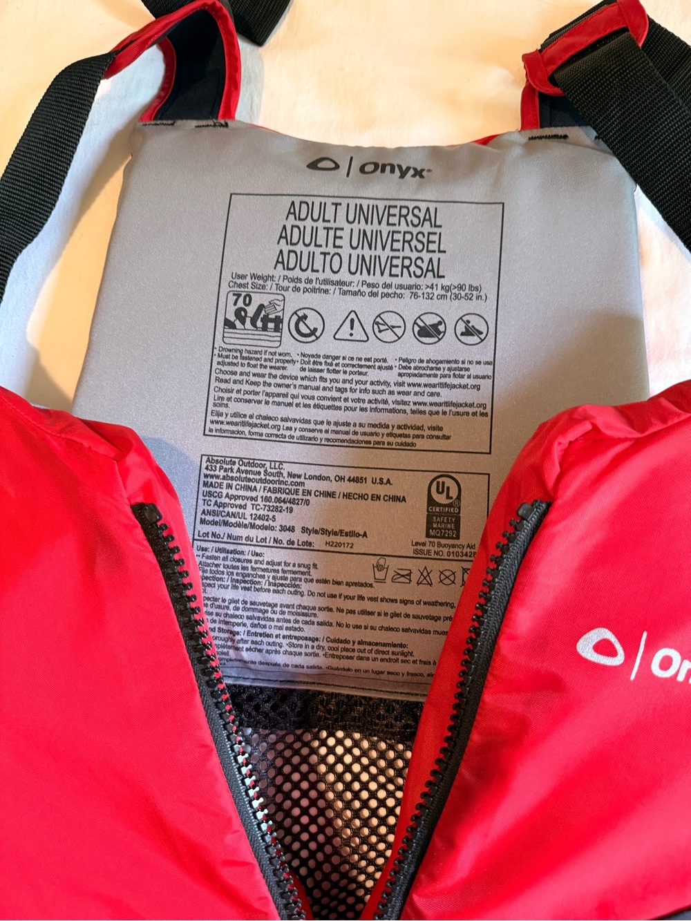 Onyx Adult Universal Life Jacket PFD in Red NWT - Picture 3 of 7